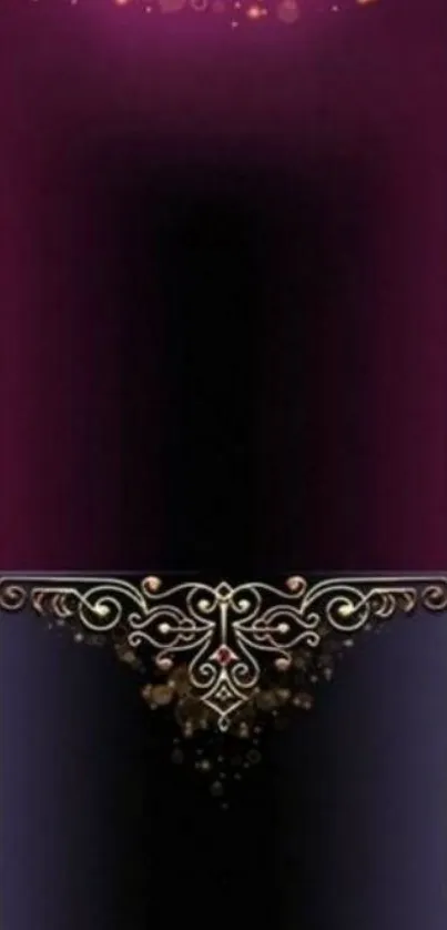 Elegant dark purple wallpaper with golden motifs.