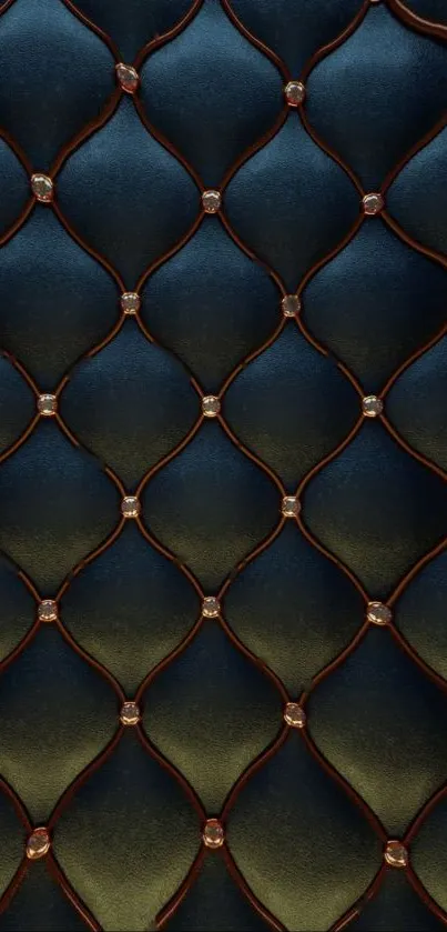 Elegant quilted leather texture with blue and bronze tones for mobile wallpaper.