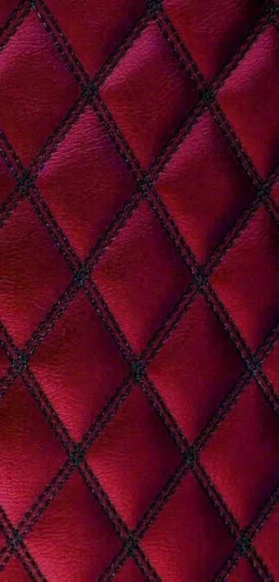 Quilted red leather texture with diamond pattern for mobile wallpaper.