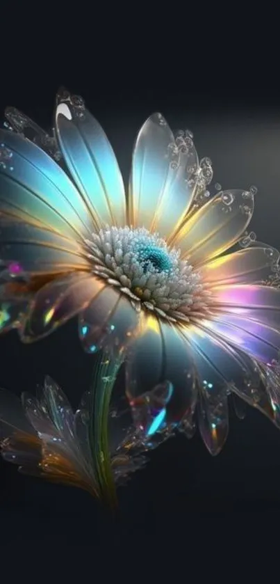 Elegant rainbow flower on dark mobile wallpaper.