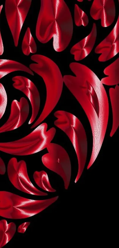 Elegant red abstract design with curved patterns on a dark background.