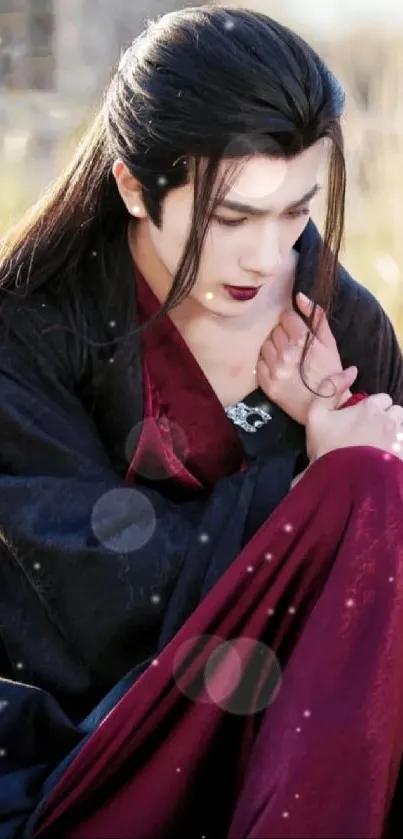 Elegant portrait with red and black attire