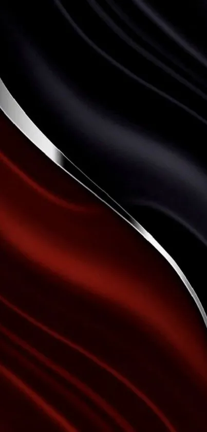 Elegant red and black waves mobile wallpaper with metallic accents.