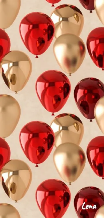 Red and gold balloon pattern wallpaper for mobile.