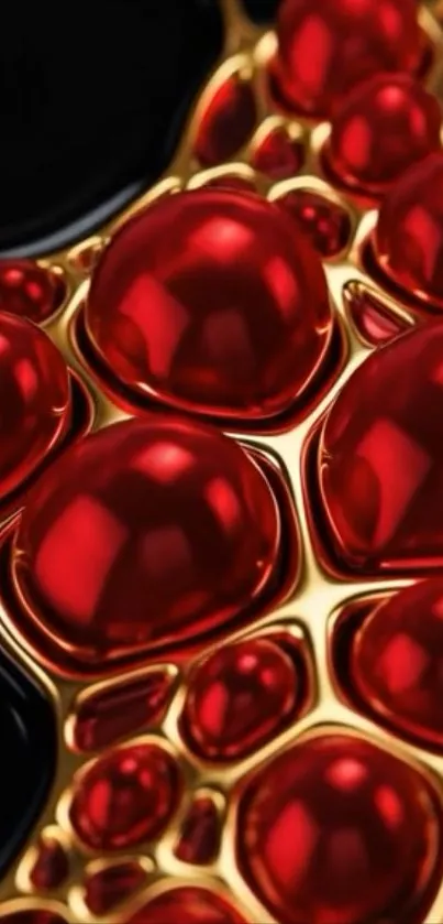 Red and gold abstract bubbles on black background.