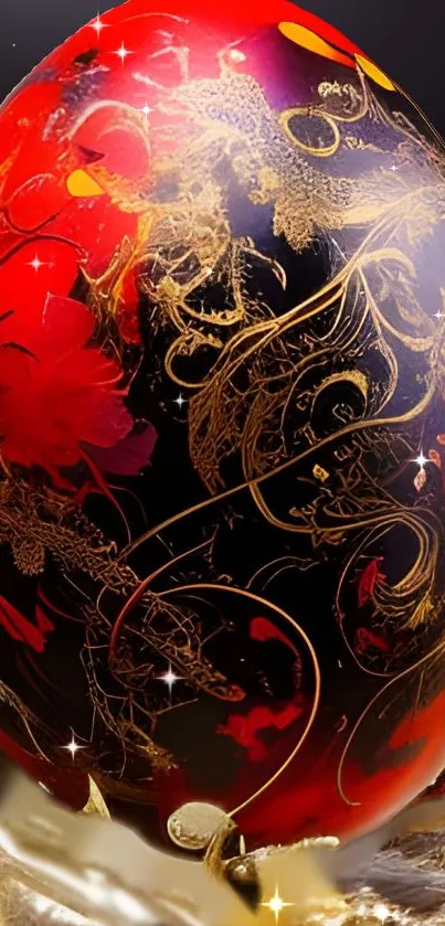 Luxurious red and gold egg design wallpaper for mobile devices.