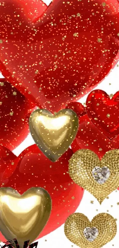 Elegant red and gold hearts wallpaper with love design.