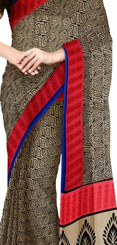 Elegant red and gold saree wallpaper with intricate patterns.