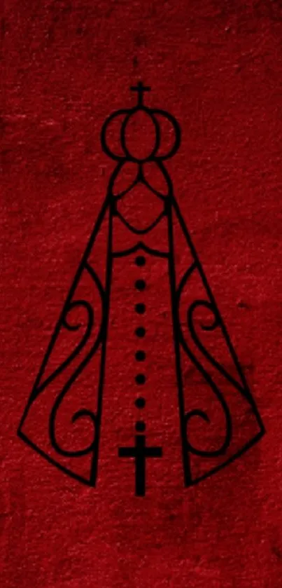 Elegant red mobile wallpaper with black artistic symbol.