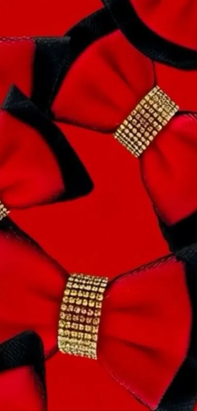 Elegant red bow ties with golden accents on a red background wallpaper.