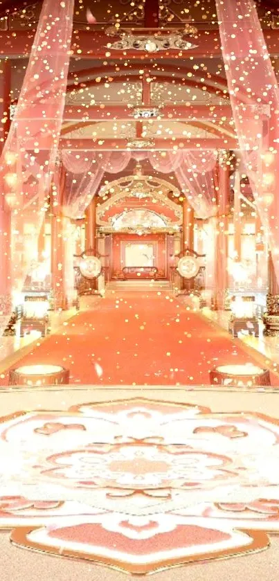 Elegant red carpet with golden sparkles.