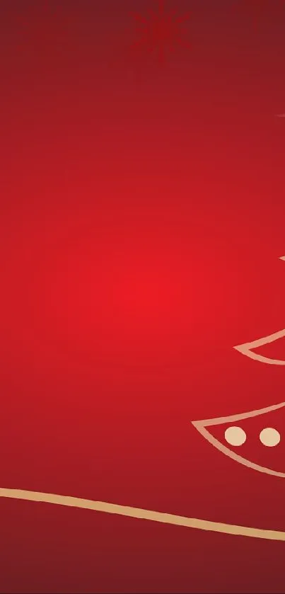 Minimalist red Christmas tree wallpaper with gold accents.