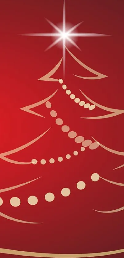 Minimalist red Christmas tree with star and gold design.