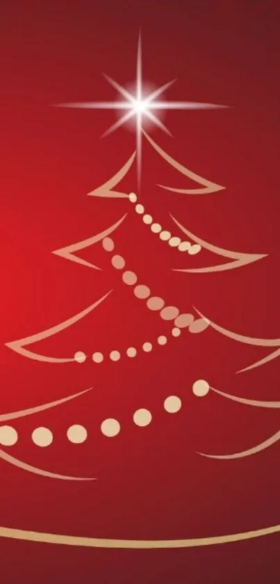 Elegant red Christmas tree with gold accents and star on top.