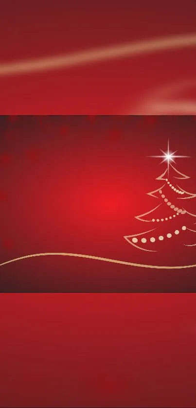 Red Christmas wallpaper with stylized glowing tree.