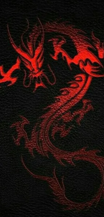 Mobile wallpaper with red dragon on black background.