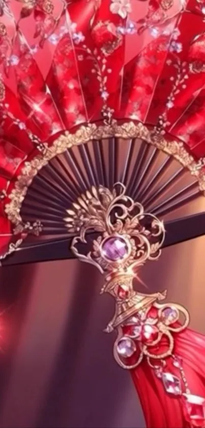 Elegant red fan with intricate floral design