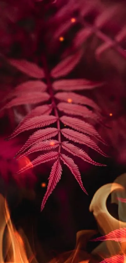 Close-up of red fern leaves with an elegant and vibrant look.