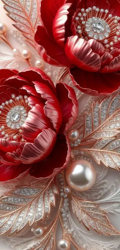 Luxurious red floral wallpaper design.