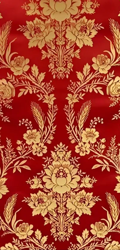 Red floral wallpaper with golden patterns