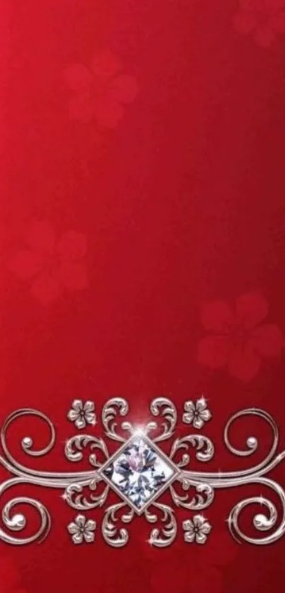 Elegant red wallpaper with silver floral design. Perfect for mobile devices.