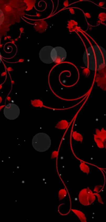 Elegant red floral design on black wallpaper.