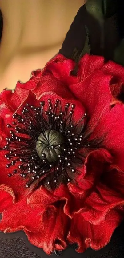 Elegant red flower with dark background on mobile wallpaper.