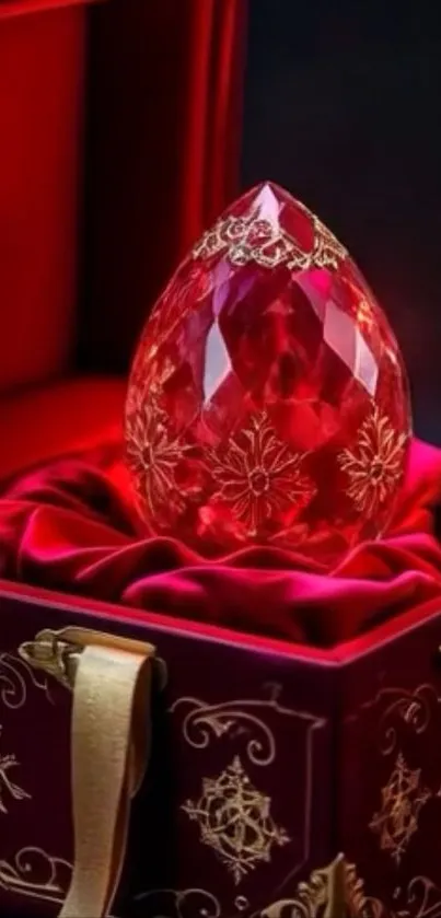 Elegant red gemstone in a decorative velvet box.