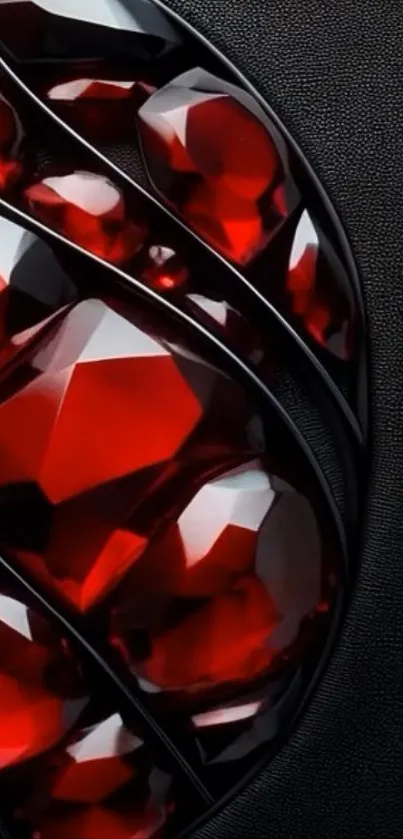 Mobile wallpaper with elegant red gemstones on dark background.
