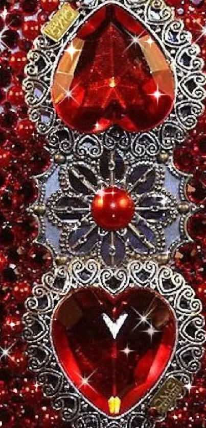 Radiant red gemstone mobile wallpaper with silver details.