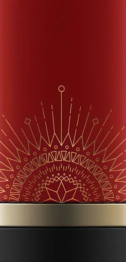 Elegant red wallpaper with golden geometric design.