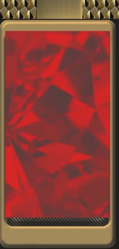 Elegant wallpaper with red geometric design and gold accents.