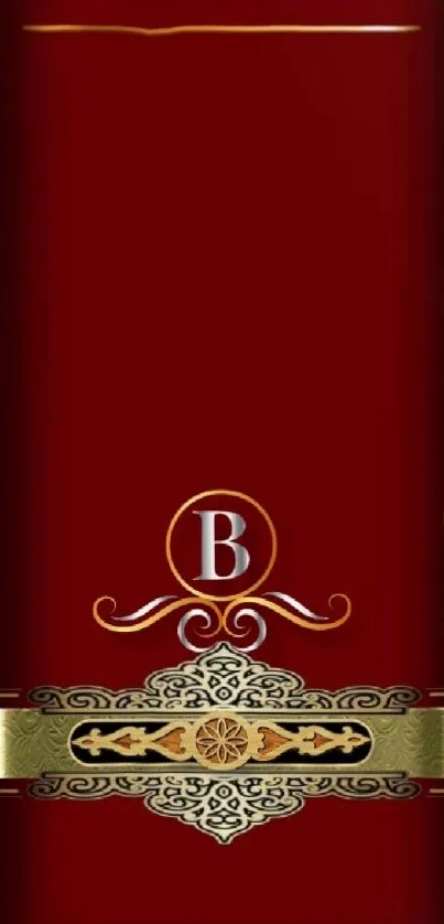 Elegant red and gold mobile wallpaper with decorative patterns.