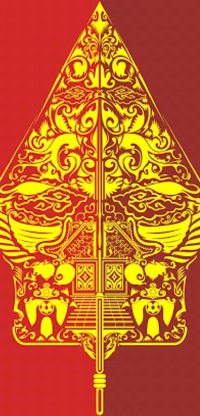 Intricate gold pattern on a red background vector art wallpaper.