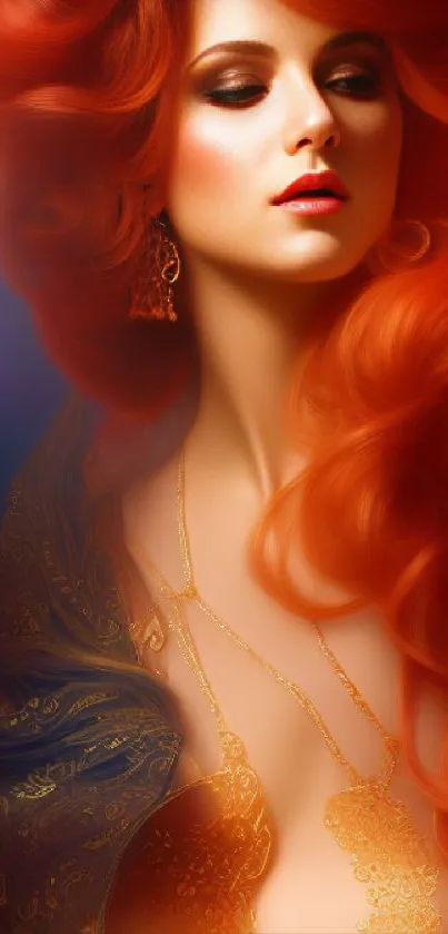 Elegant red-haired woman in artistic portrait wallpaper.