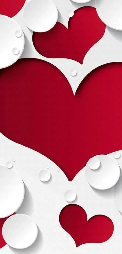 Mobile wallpaper with red hearts and white circles