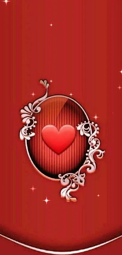 Elegant red wallpaper with heart design.