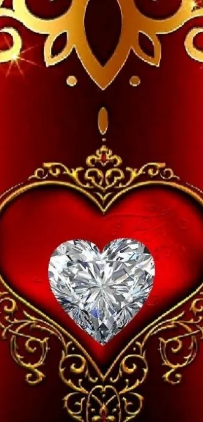 Elegant red and gold heart wallpaper with diamond.