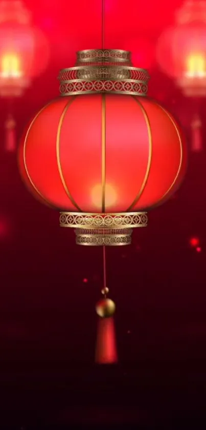 Elegant red lantern glowing warmly in festive design.