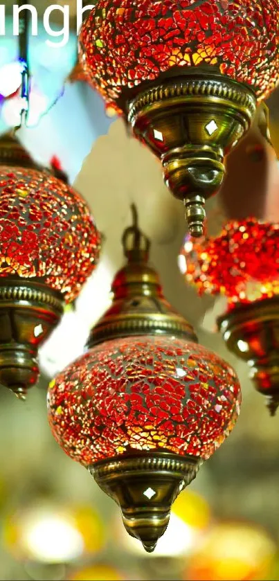 Vintage red lanterns casting a warm glow.