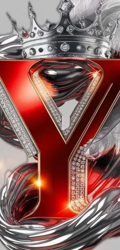 Red letter Y with crown and diamond accents wallpaper.