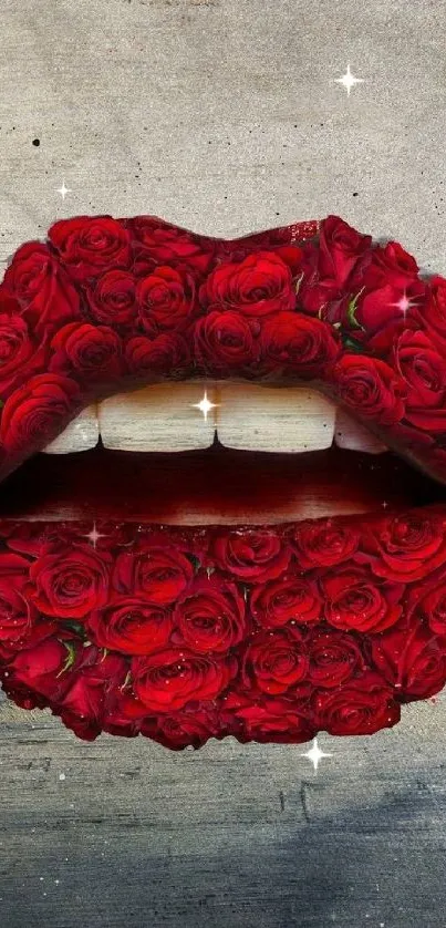 Wallpaper of artistic red lips made with roses.