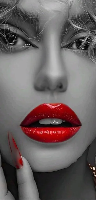 Black and white face with red lips artwork.