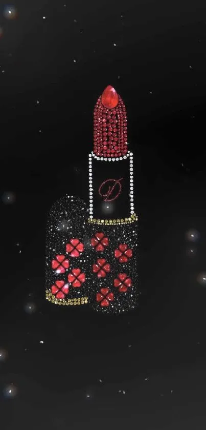 Jeweled red lipstick on black background wallpaper.