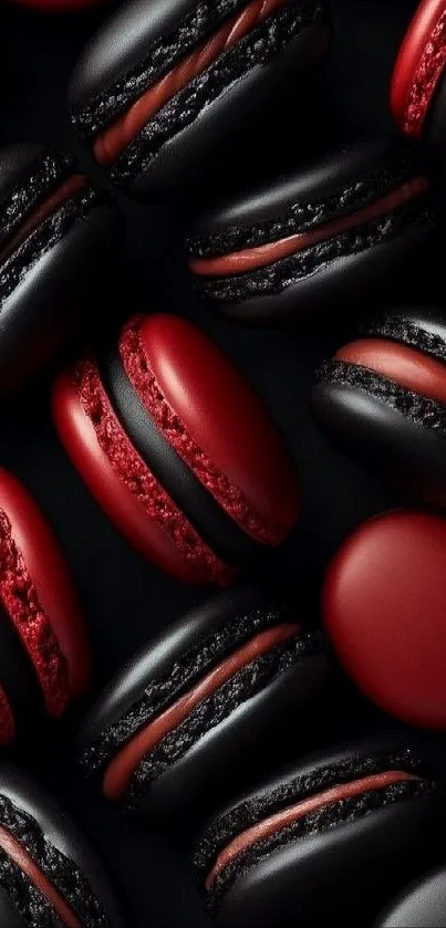 Elegant red and black macaron pattern wallpaper.