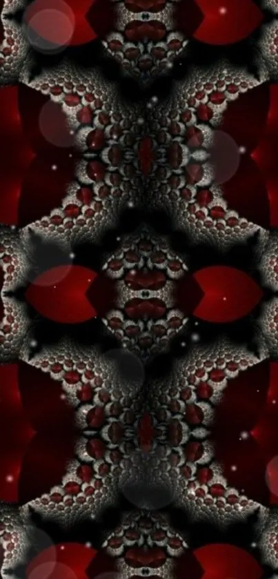 Repeating red and black pattern wallpaper.