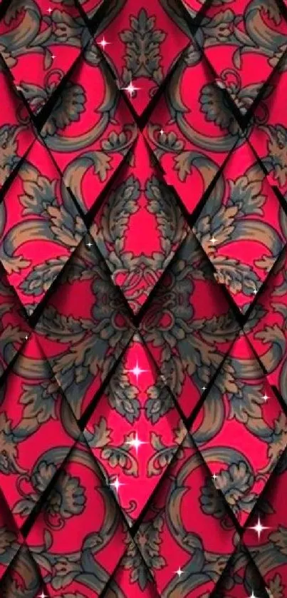 Elegant red and floral patterned mobile wallpaper.