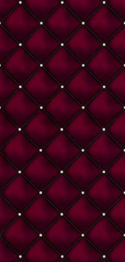 Elegant dark red quilted pattern wallpaper with diamond accents.