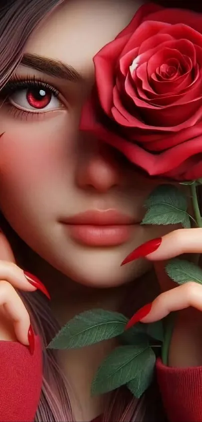 Red rose and artistic face mobile wallpaper