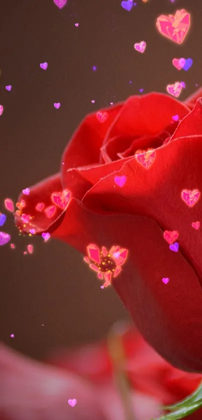 Elegant red rose in bloom with vibrant petals and lush green leaves.